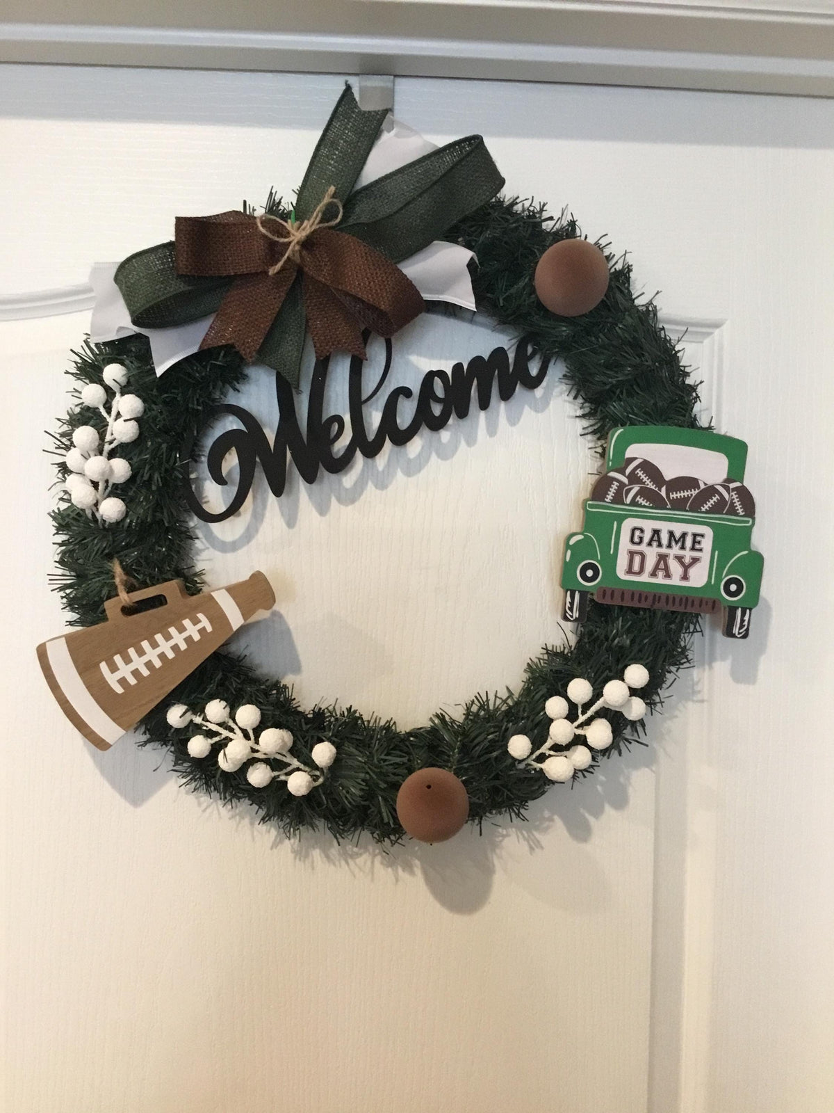 Welcome Football Wreath, Game Day Greenery Front Door Decor, 18 Inch — photo 2