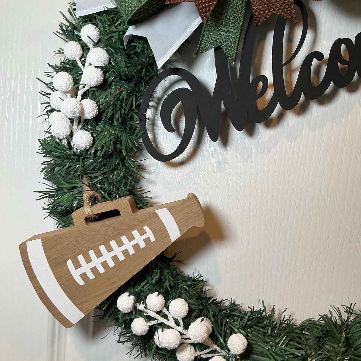 Welcome Football Wreath, Game Day Greenery Front Door Decor, 18 Inch — photo 3