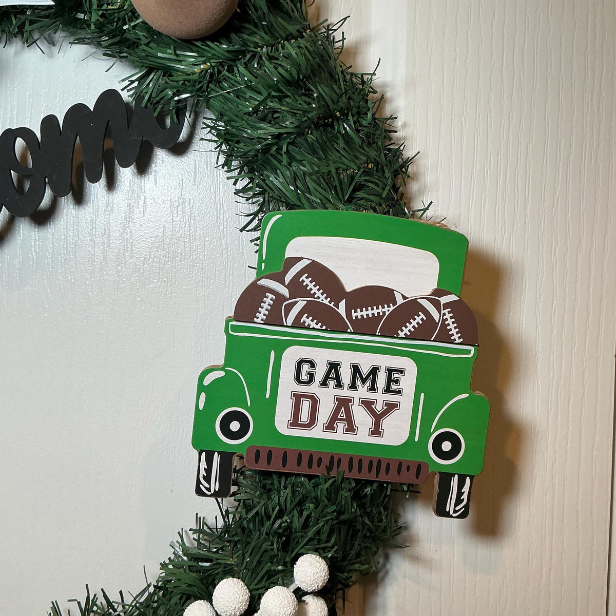 Welcome Football Wreath, Game Day Greenery Front Door Decor, 18 Inch — photo 7
