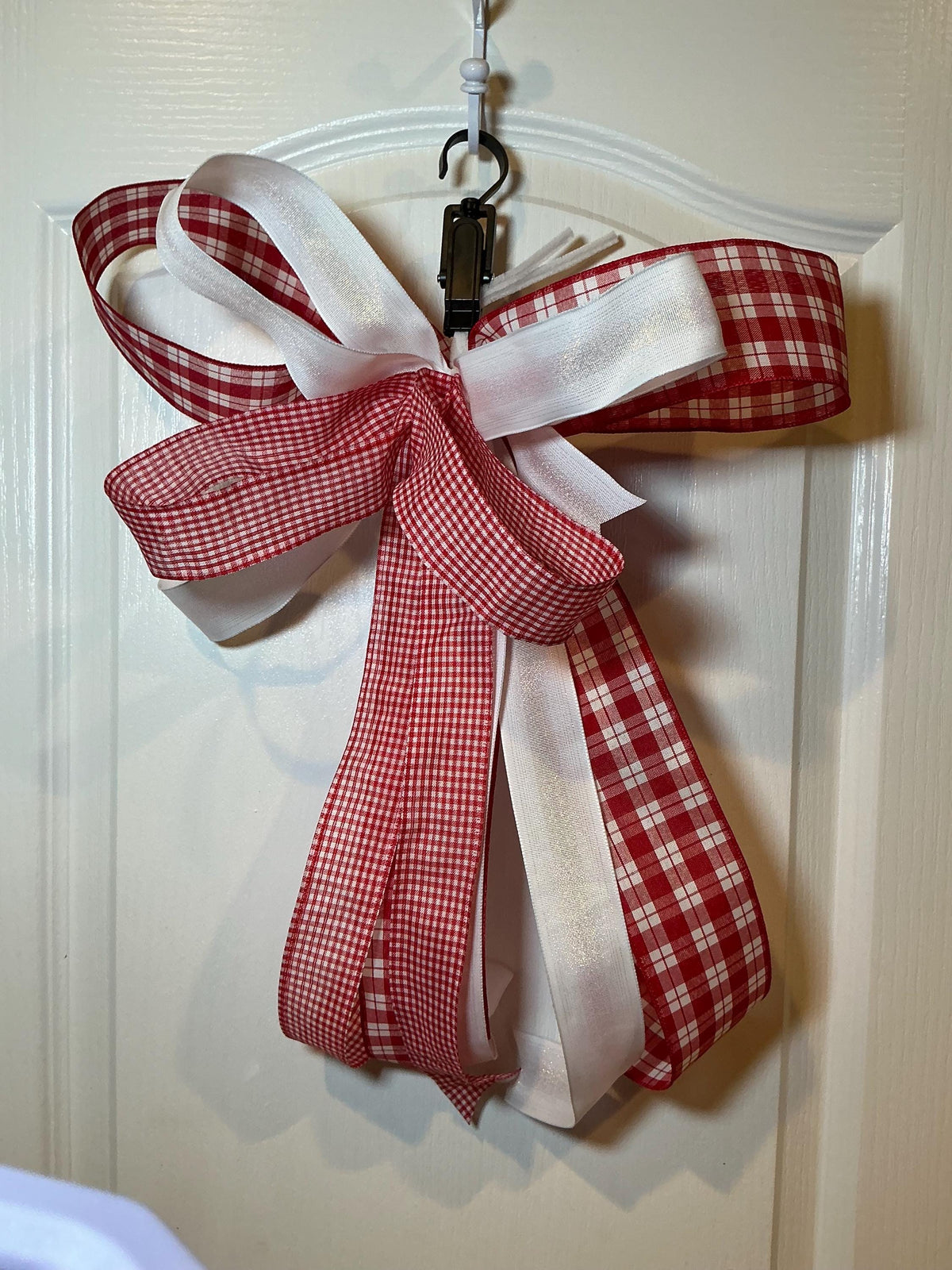 Red White Plaid Gingham Bow, Farmhouse Wreath Decor, Handmade Door Hanger — photo 3