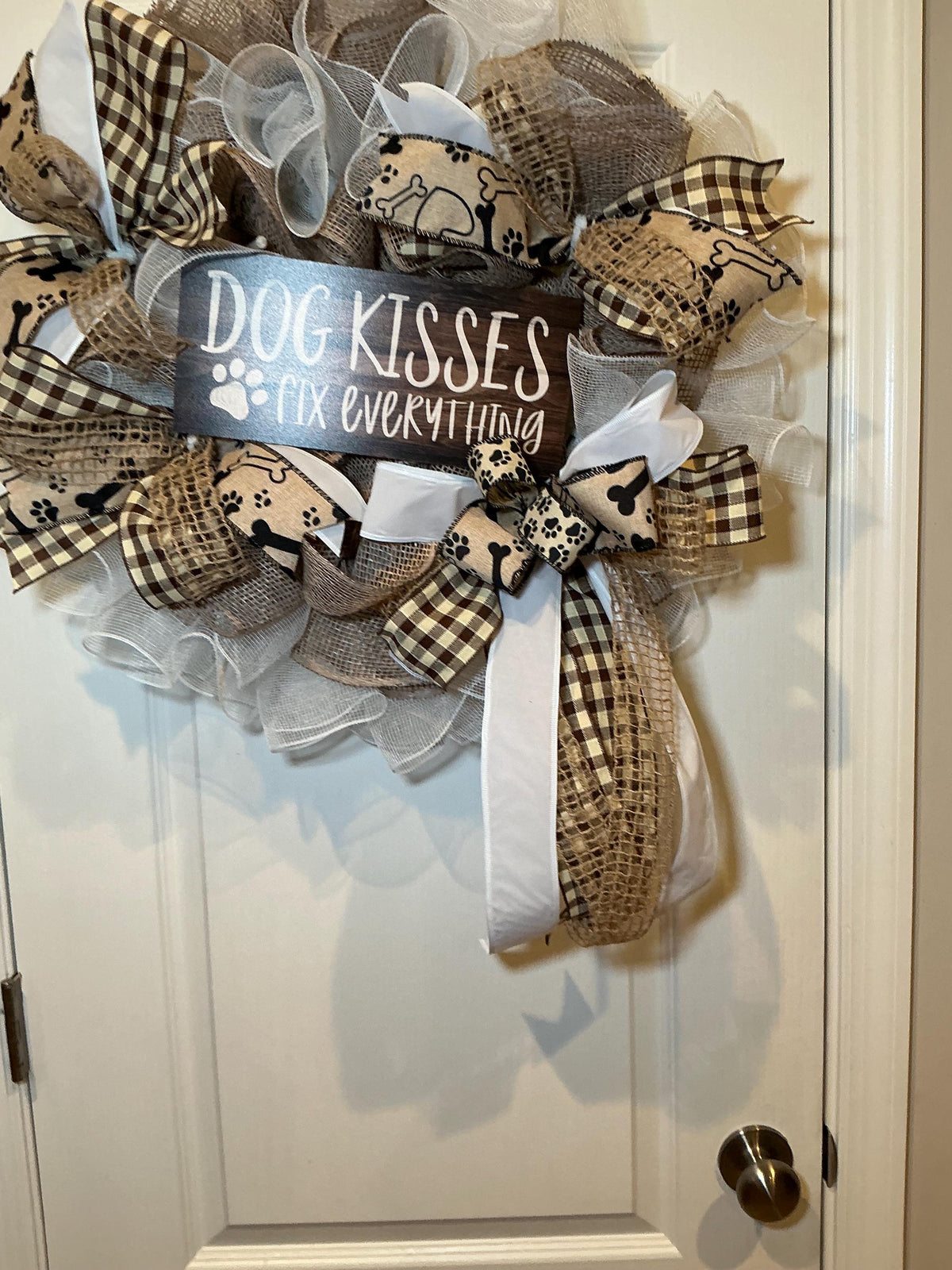Dog Mom Wreath, Dog Kisses Fix Everything Sign, Paw Print Buffalo Check, Farmhouse Door Decor, Dog Lover Gift, All Seasons — photo 2 