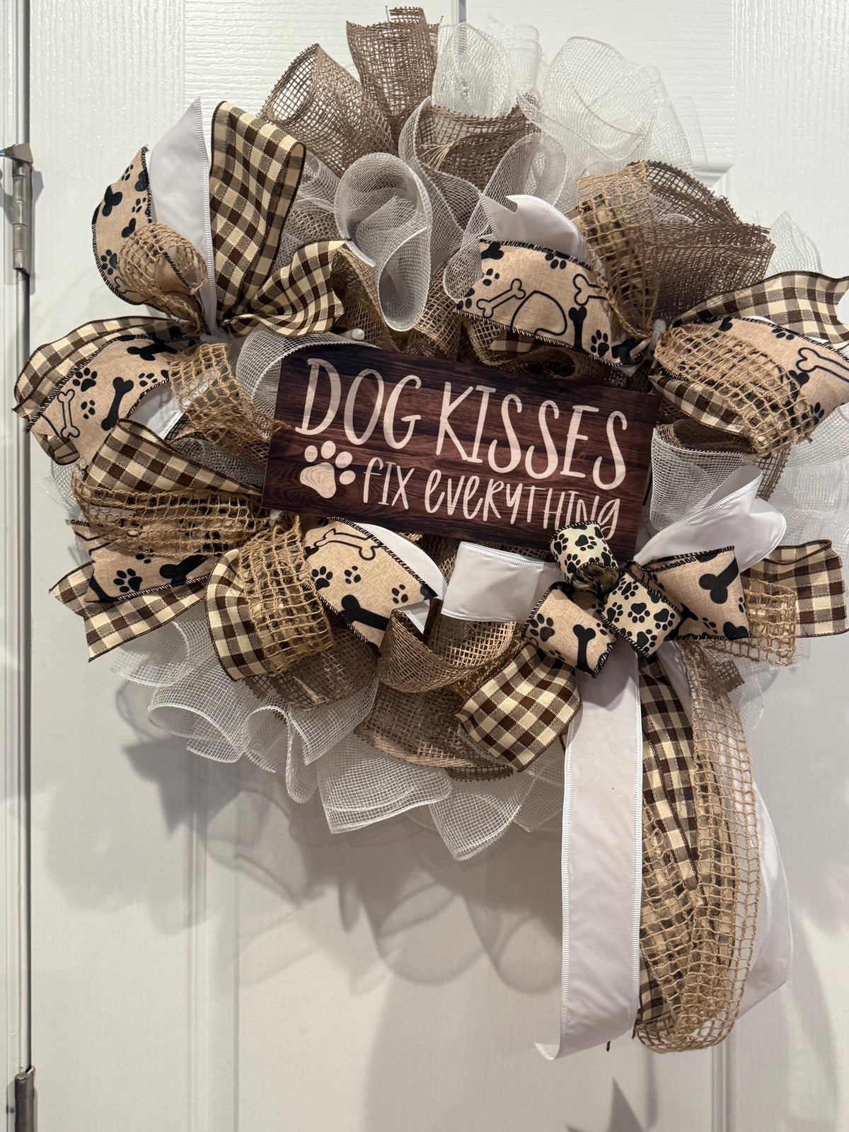 Dog Mom Wreath, Dog Kisses Fix Everything Sign, Paw Print Buffalo Check, Farmhouse Door Decor, Dog Lover Gift, All Seasons — photo 3 