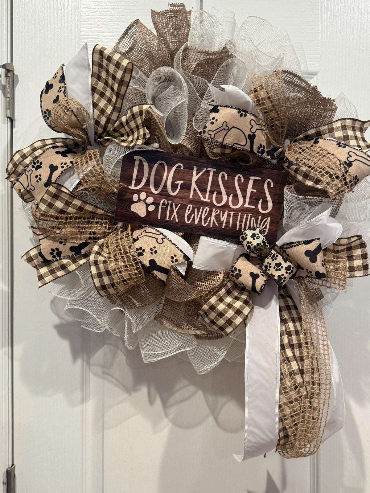 Dog Mom Wreath, Dog Kisses Fix Everything Sign, Paw Print Buffalo Check, Farmhouse Door Decor, Dog Lover Gift, All Seasons — photo 9 