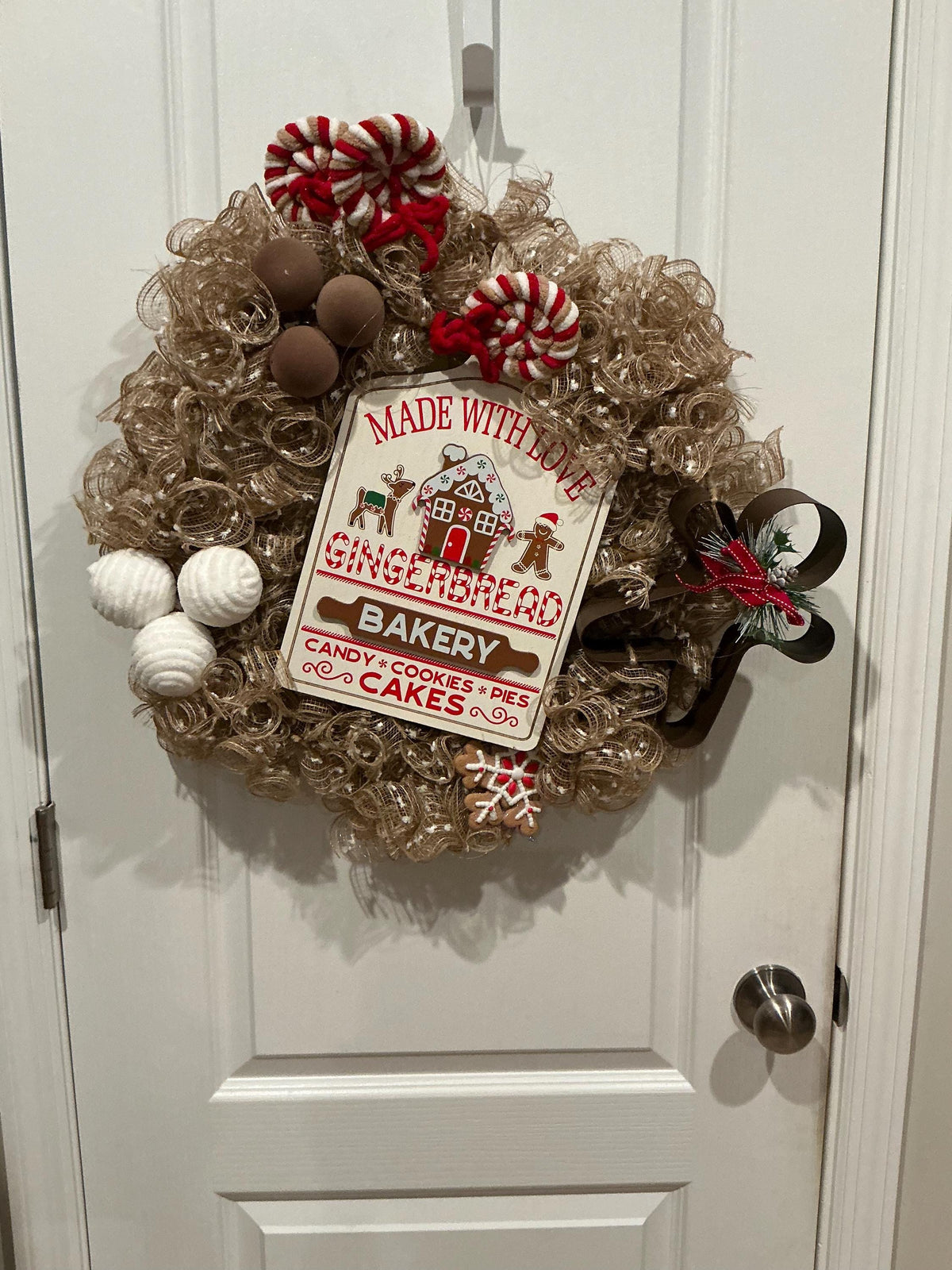 Handmade Gingerbread Bakery Christmas Wreath, Whimsical Holiday Door Decor (18 inch) — photo 2