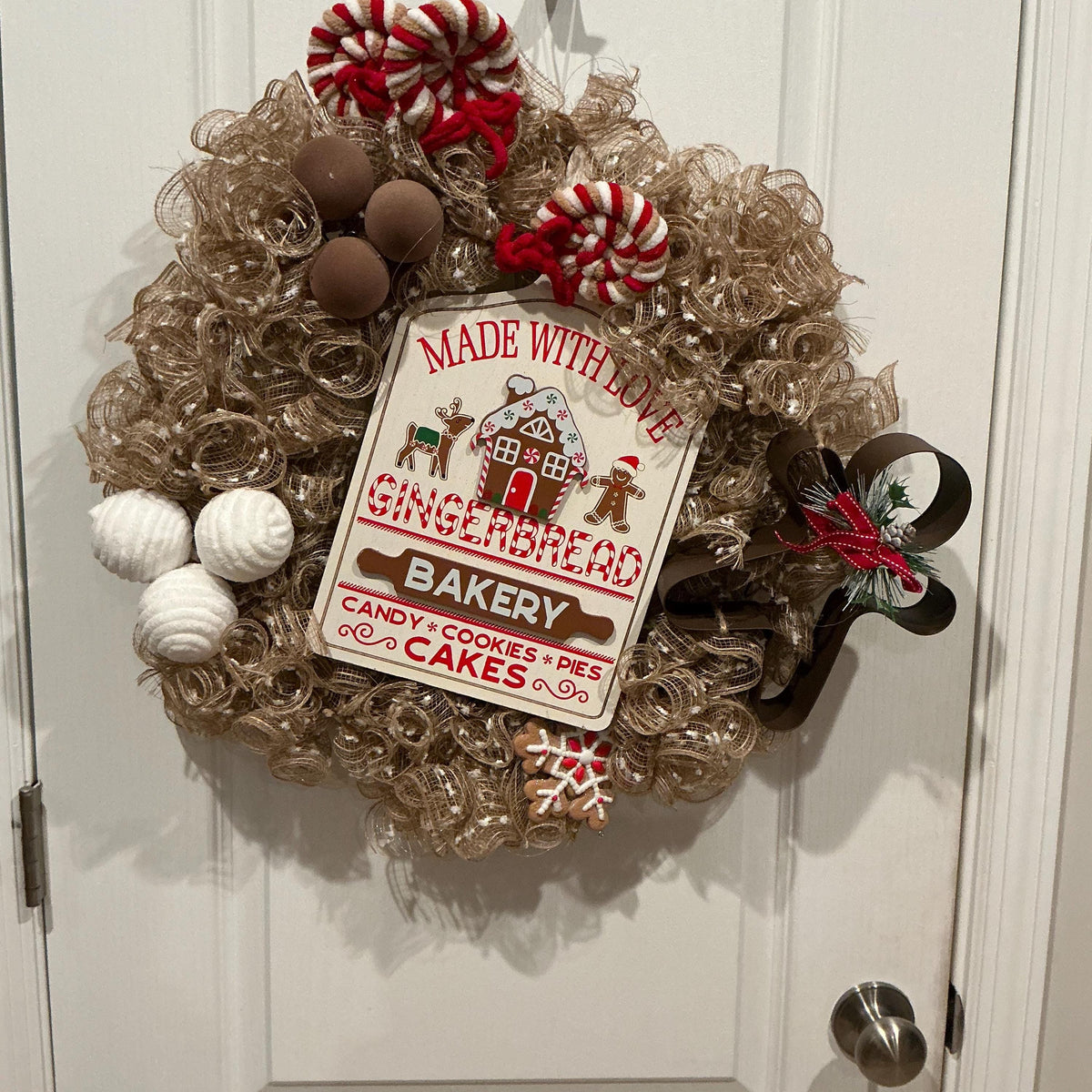 Handmade Gingerbread Bakery Christmas Wreath, Whimsical Holiday Door Decor (18 inch) — photo 3