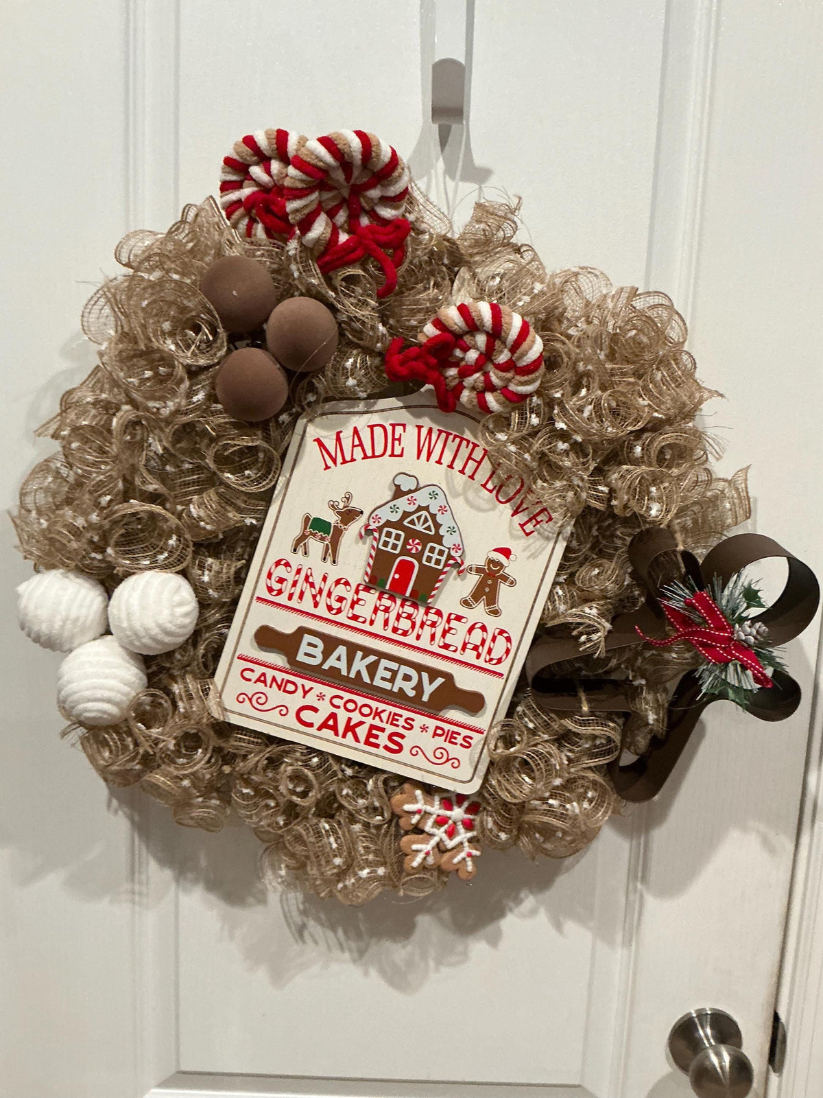 Handmade Gingerbread Bakery Christmas Wreath, Whimsical Holiday Door Decor (18 inch) — photo 4