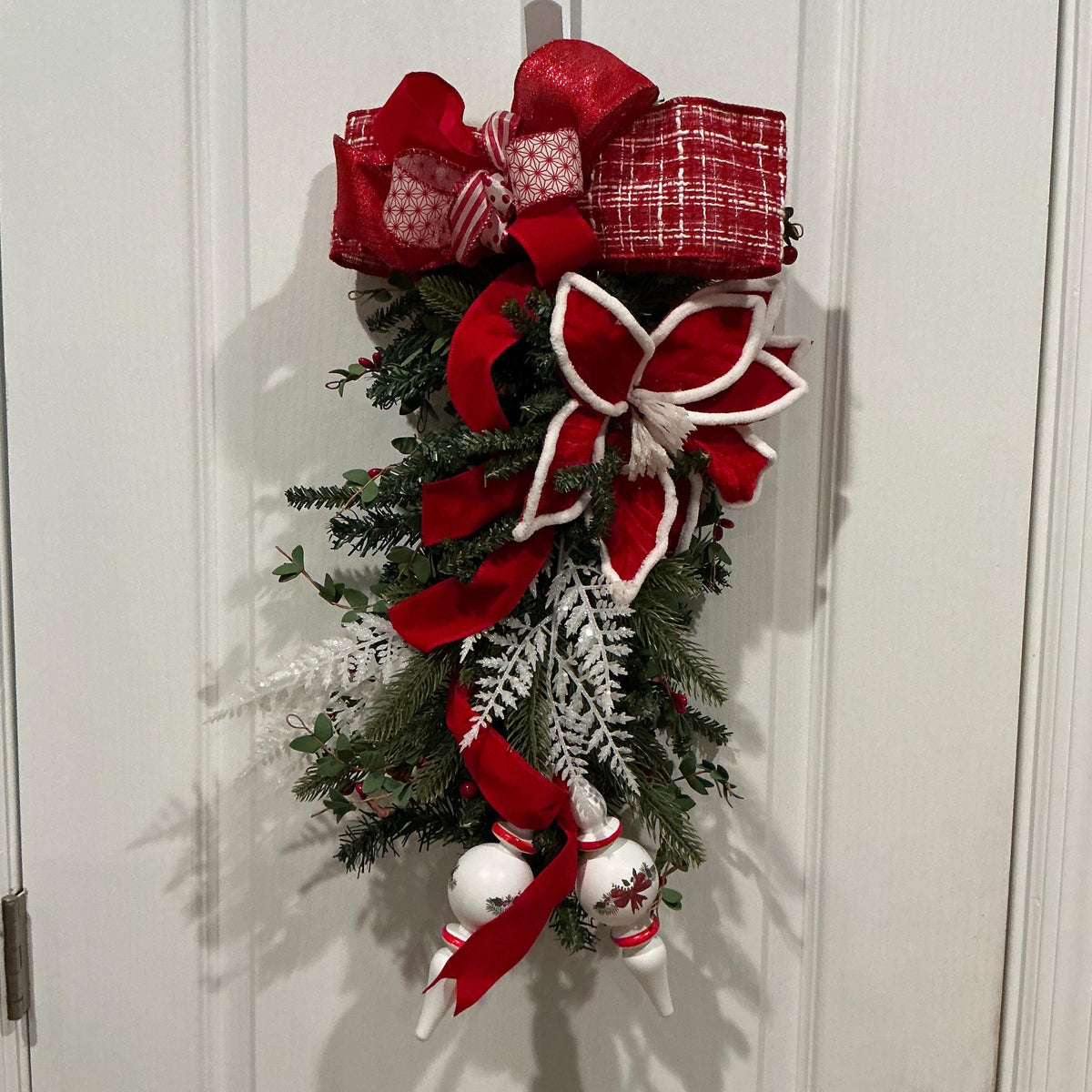 Handcrafted Christmas Door Swag, Poinsettia, Pine, Farmhouse Holiday Decor — photo 2