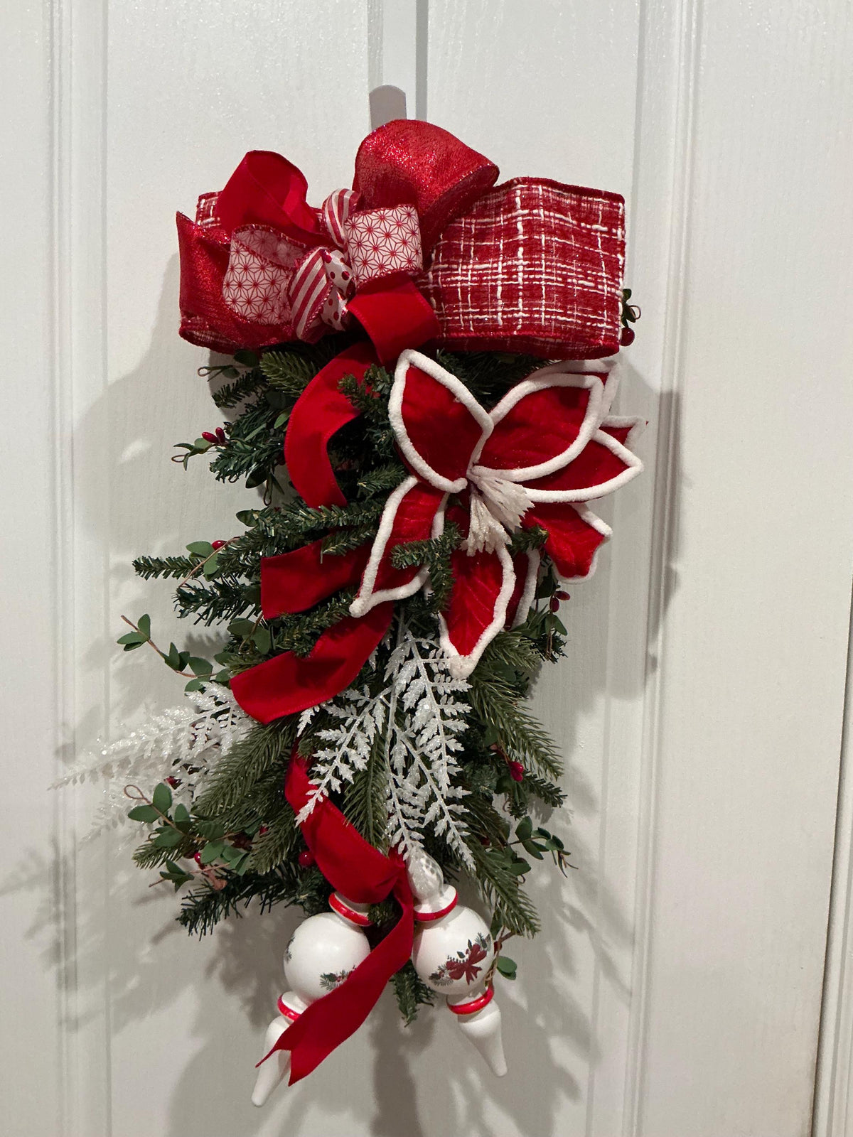 Handcrafted Christmas Door Swag, Poinsettia, Pine, Farmhouse Holiday Decor — photo 3