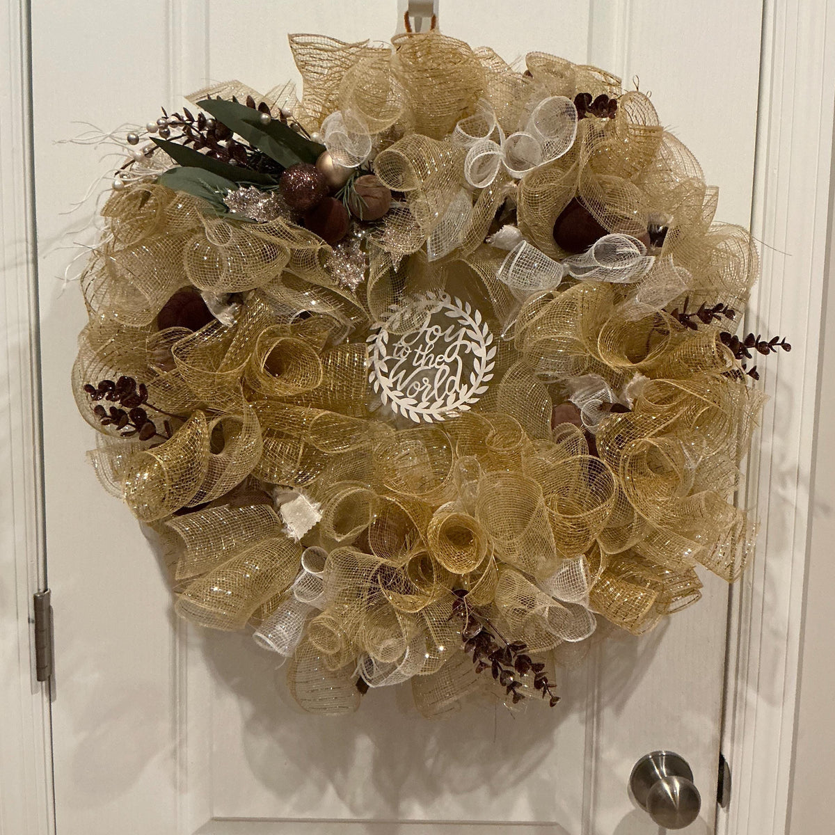 This communication Joy to the world, Christmas decoration door, wreath burgundy, gold, white farmhouse, Christmas decor 18 inch — photo 2