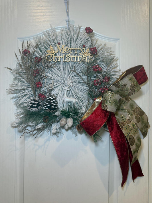 16 Inch Flocked Christmas Wreath, Merry Christmas Deer Door Decor — actual product photo