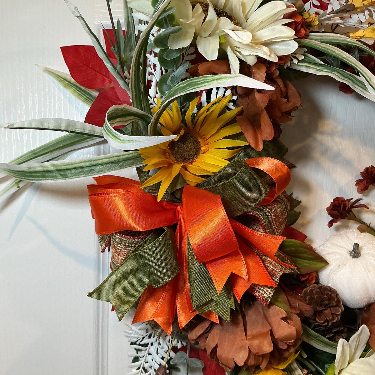 Grapevine Sunflower Wreath, Rust Orange Floral Swag, Farmhouse Thanksgiving Door Decor, Pumpkin Accent — photo 2
