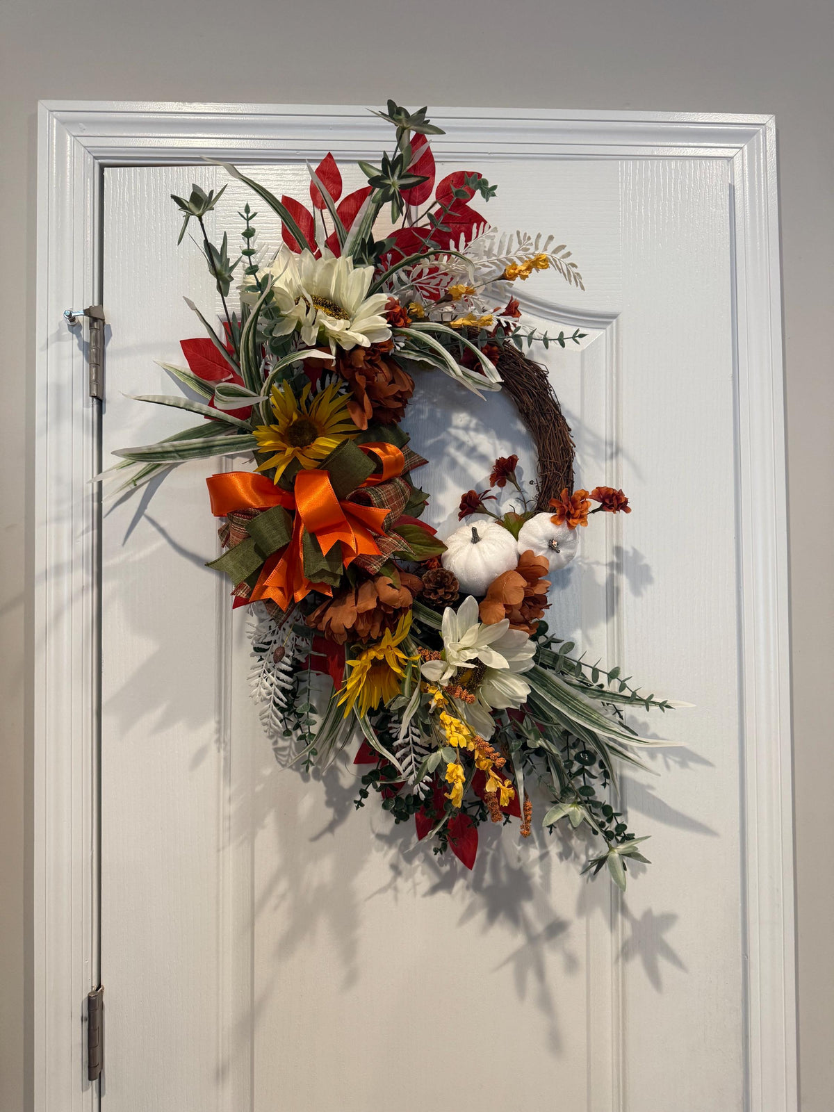 Grapevine Sunflower Wreath, Rust Orange Floral Swag, Farmhouse Thanksgiving Door Decor, Pumpkin Accent — photo 3