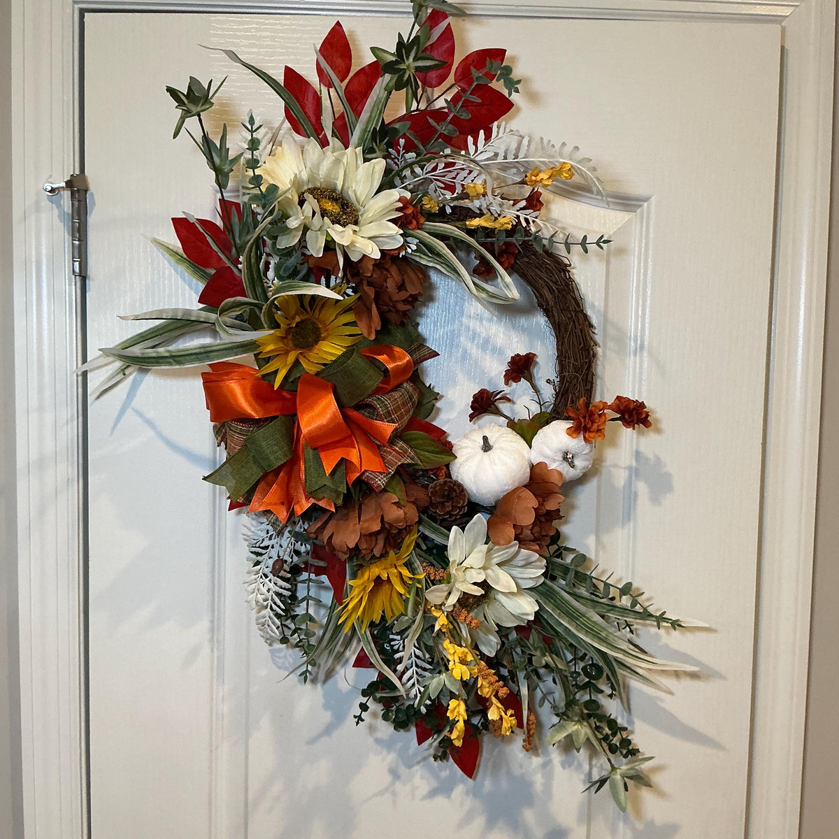 Grapevine Sunflower Wreath, Rust Orange Floral Swag, Farmhouse Thanksgiving Door Decor, Pumpkin Accent — photo 7