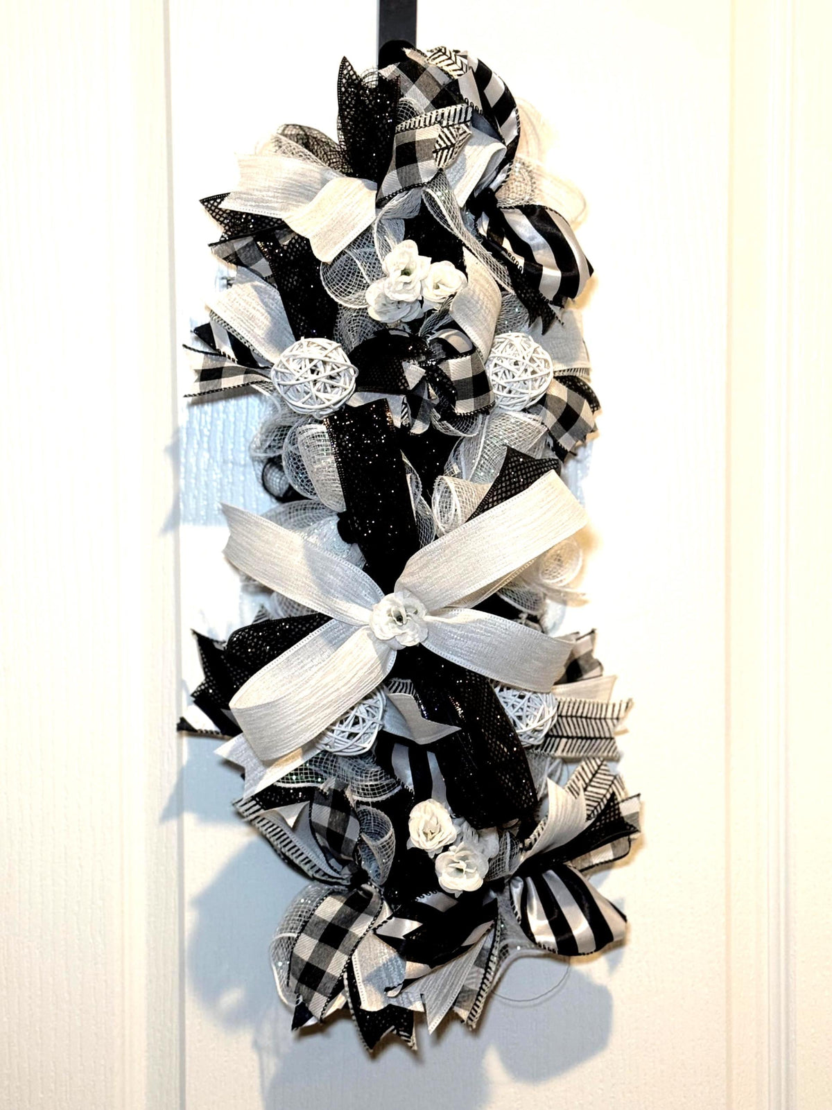 Handcrafted Buffalo Check Swag Centerpiece, Black White Farmhouse Decor — photo 3