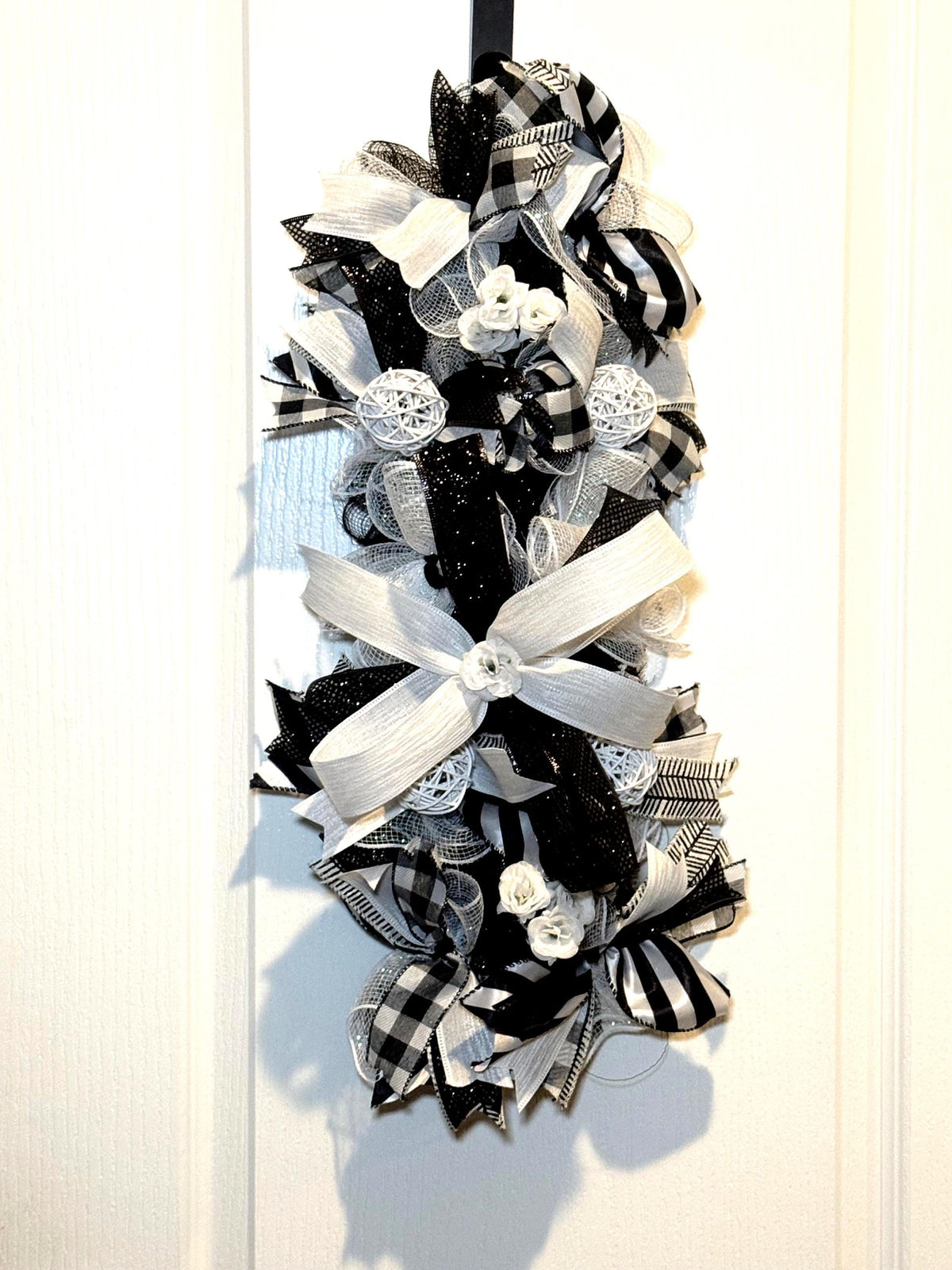 Handcrafted Buffalo Check Swag Centerpiece, Black White Farmhouse Decor — photo 4