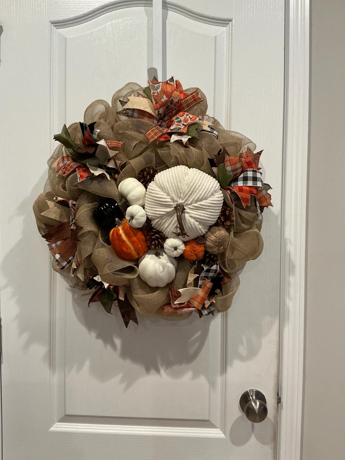 Buffalo Check Pumpkin Fall Wreath, 14 Inch Deco Mesh Farmhouse Door Decor — photo 3
