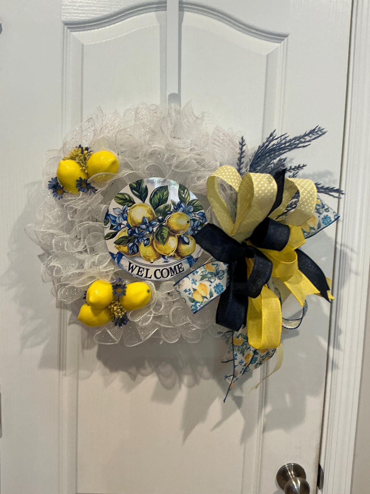 Yellow Navy Lemon Wreath, Door Decor, Tuscan Style Accent