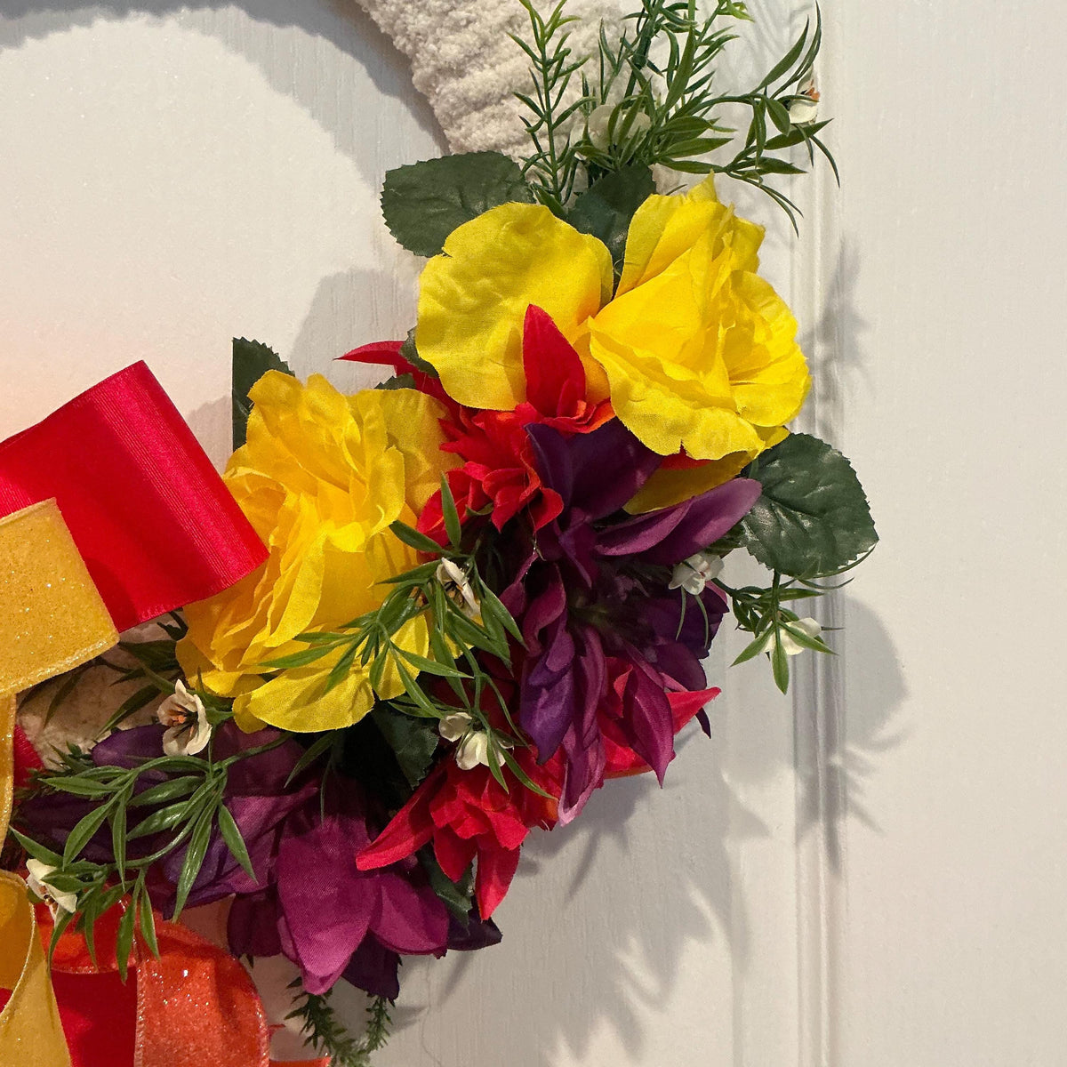 Summer Door Wreath, Yarn Wreath, Yellow Rose Wreath, Front Door Wreath, Floral Summer Wreath, Farmhouse Summer Wreath, Housewarming Gift