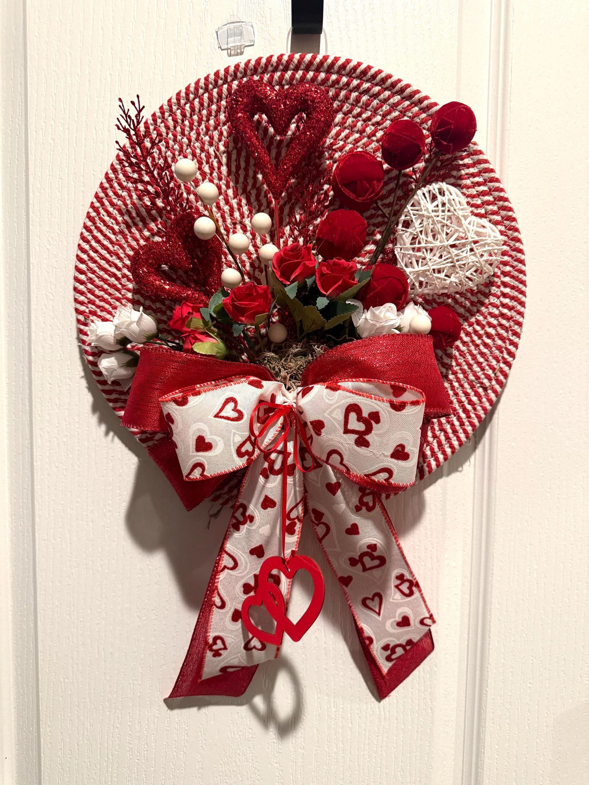 Handmade Valentine Wreath: Red & White Heart Door Decor