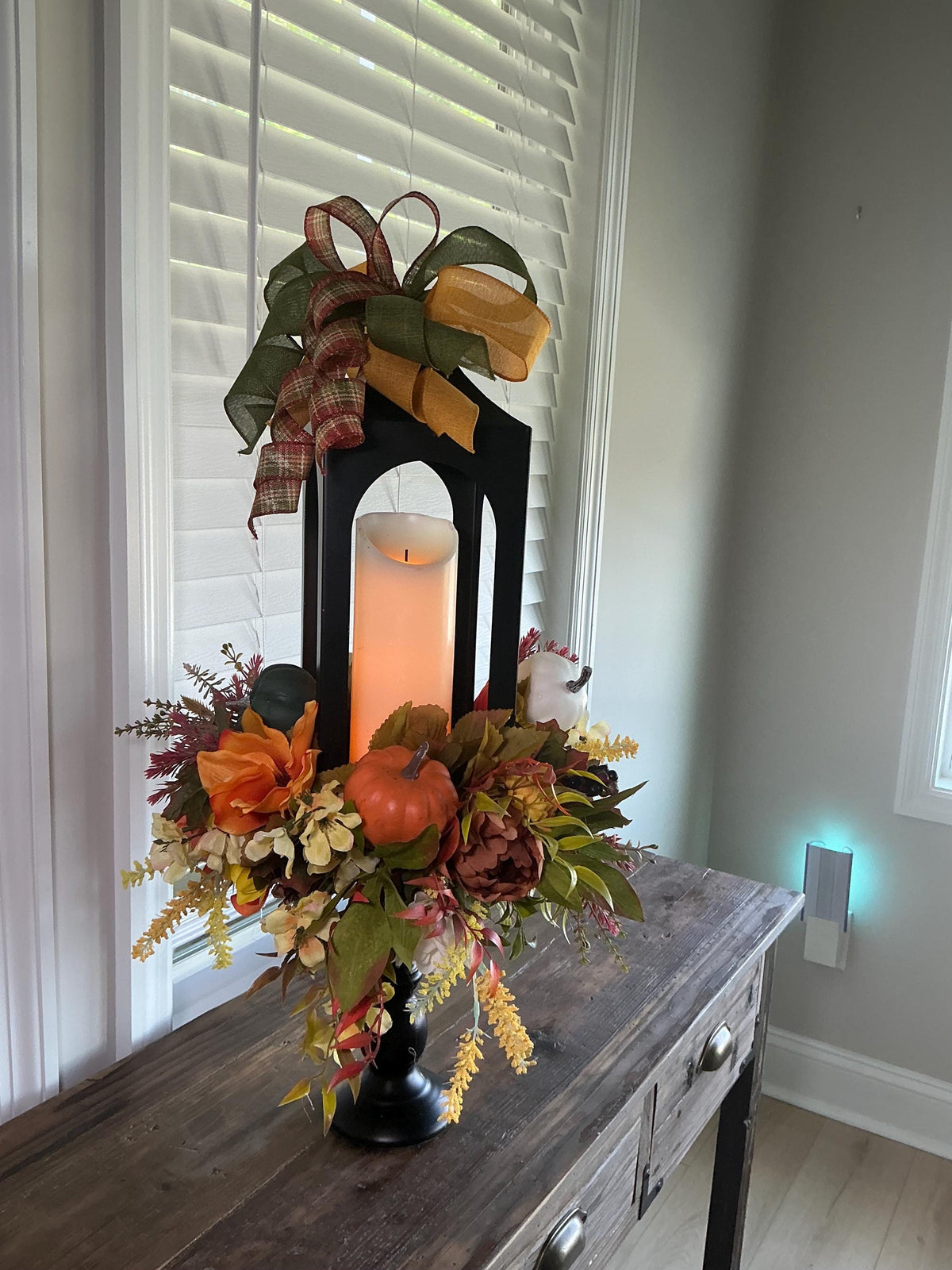 Fall Lantern Centerpiece, Autumn Table Decor, Pumpkin Floral Arrangement, Farmhouse Fall Decor, Thanksgiving Centerpiece, Handmade Fall Home
