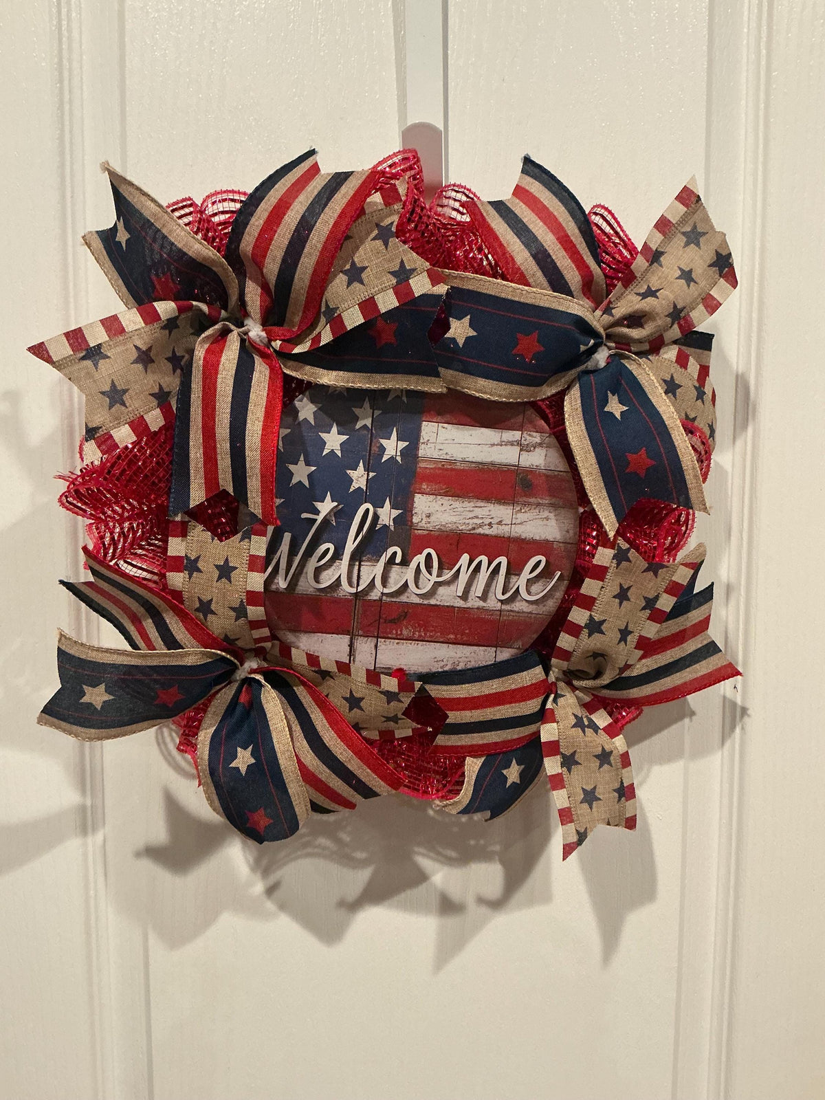 Americana Front Door Wreath, Fourth of July Decor, American Flag Welcome Sign, Rustic Farmhouse, Red White Blue, Memorial Day, Handmade