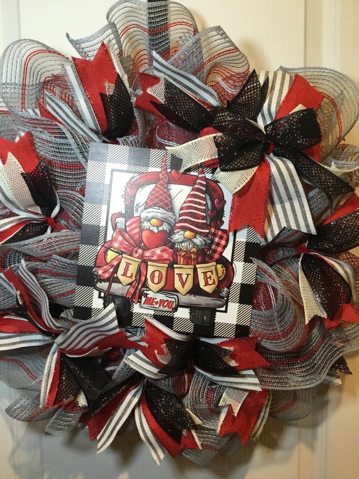Handmade Valentine Gnome Pancake Wreath, Slim Space Saver Door Decor