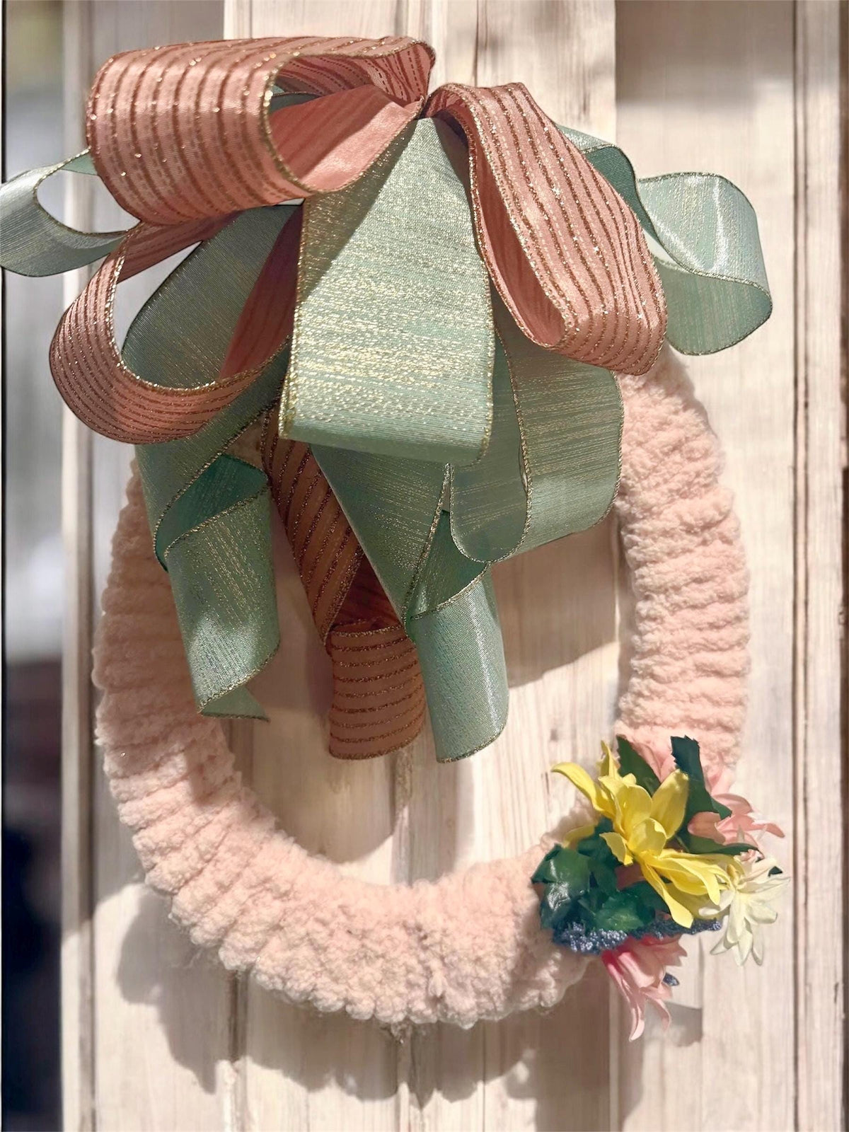 Easter Egg Wreath , Pink and Green Spring Door Decor, Pastel Farmhouse Easter Decoration