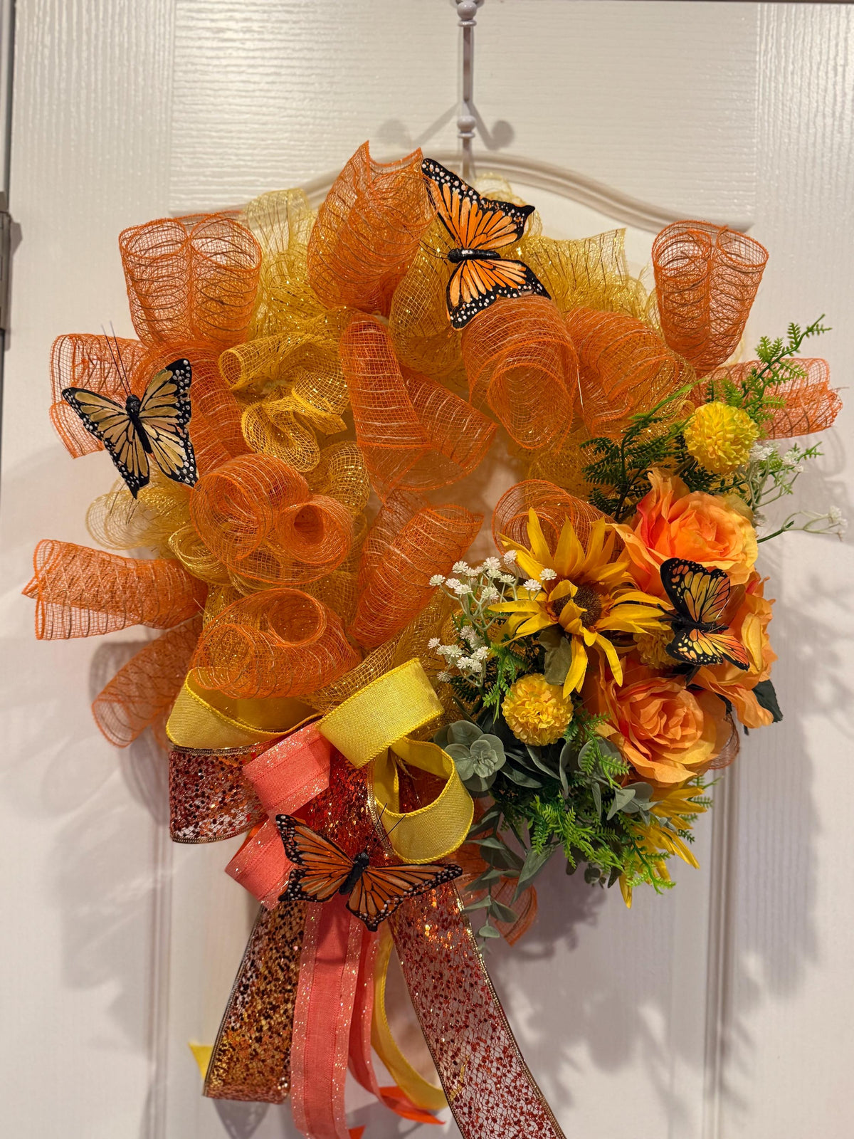 18  inch Monarch Butterfly Sunflower Wreath  Front Door Decor