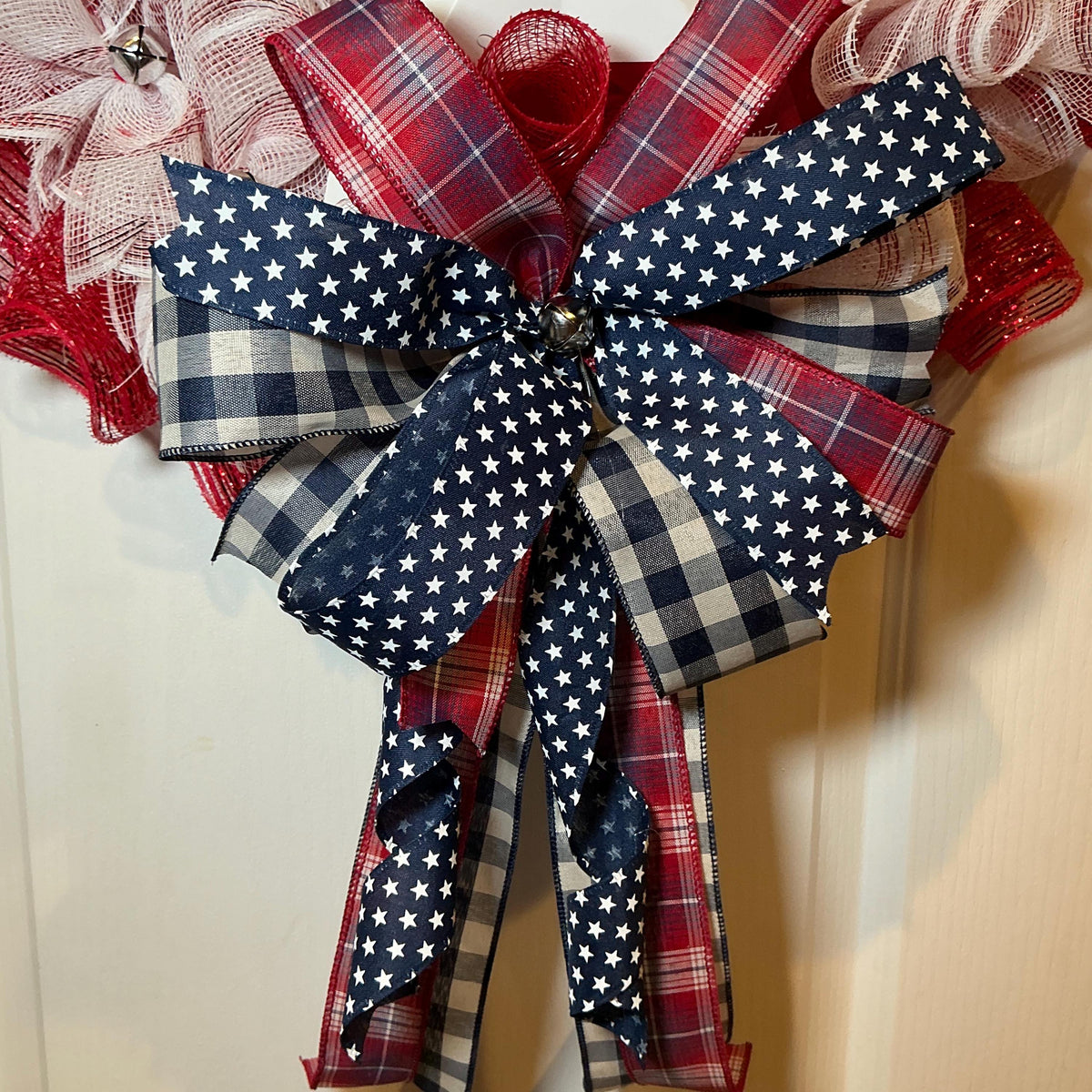 Fourth of July Wreath, American Flag Star, Red White Blue Deco Mesh, Patriotic Door Decor, Memorial Day Independence Day Wreath
