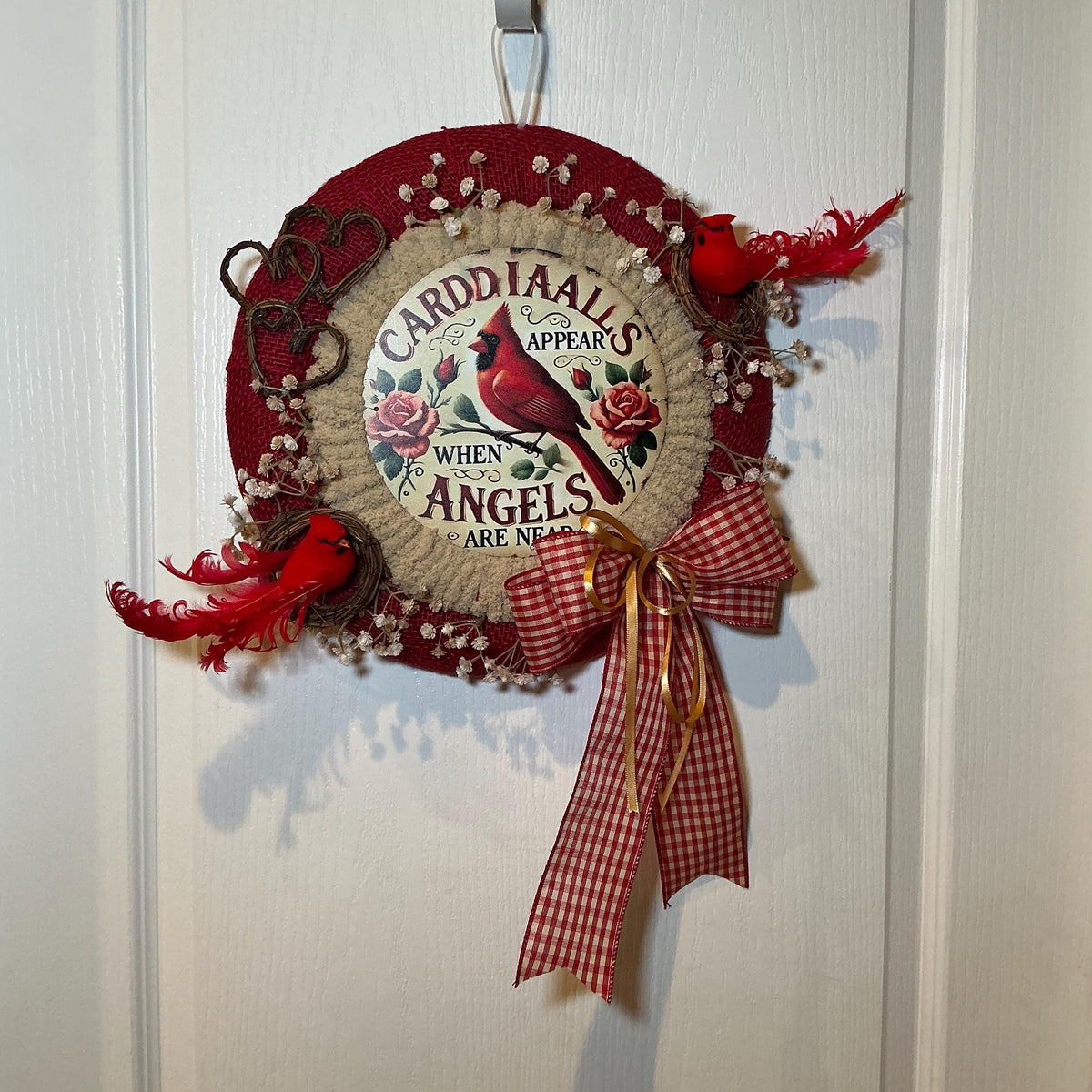 Cardinal Memorial Wreath, Sympathy Faith Gift, Cardinals Appear When Angels Are Near, Front Door Decor.