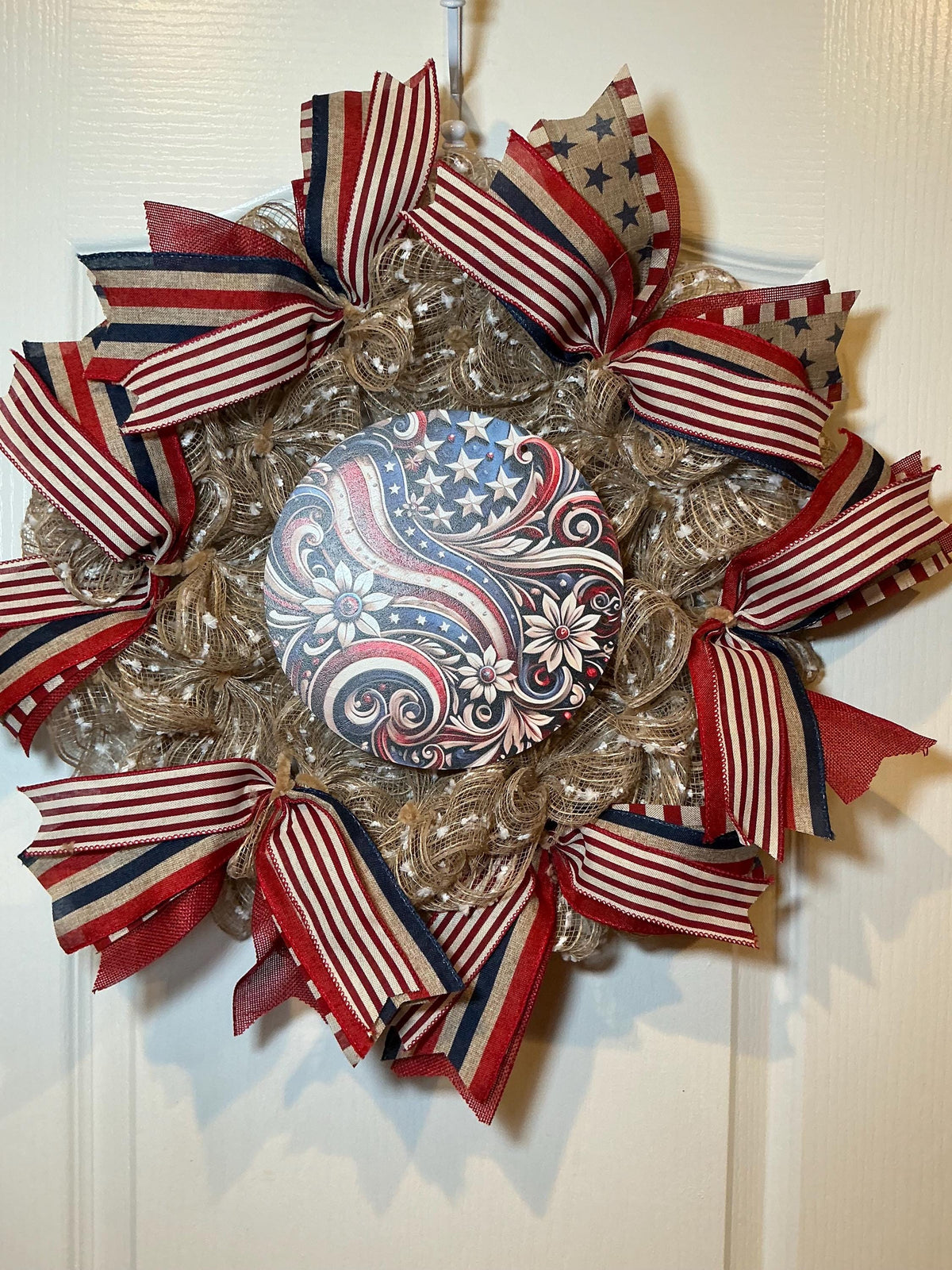 Paisley Star Americana Wreath, Red White Blue Stars and Stripes, Fourth of July Decor