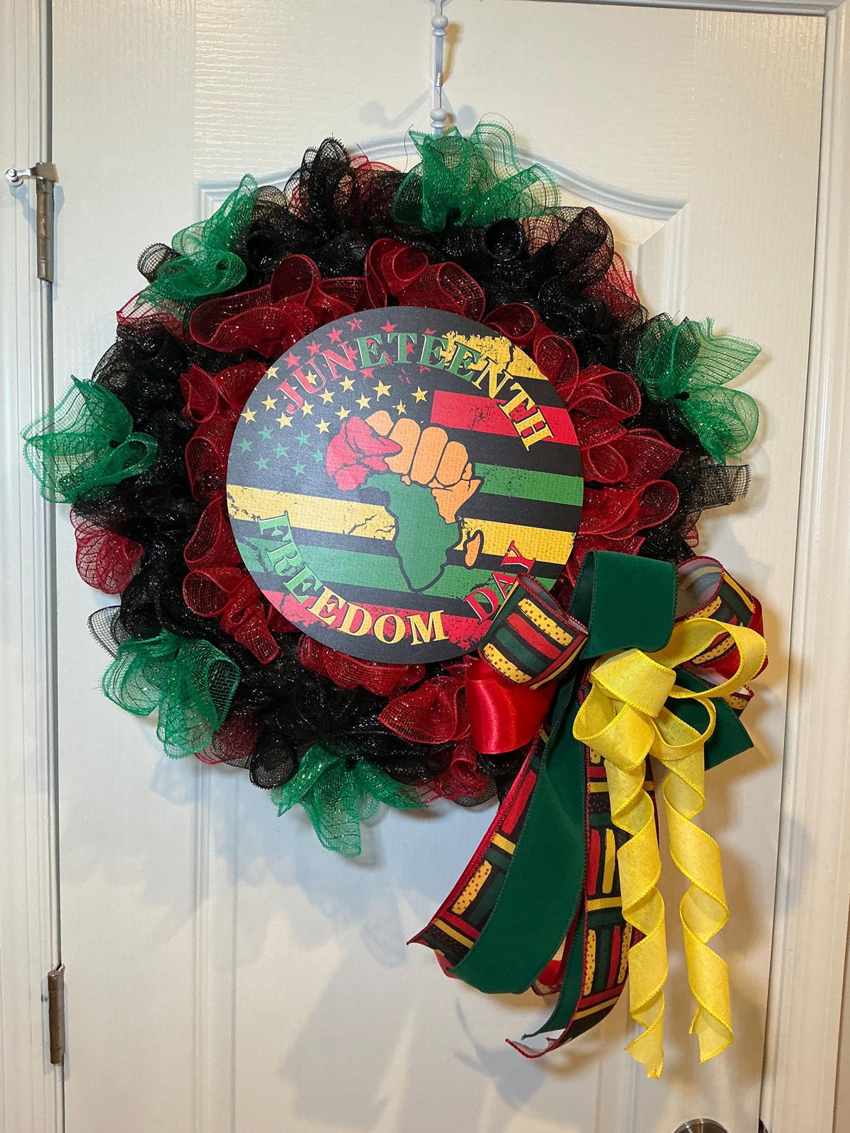 Juneteenth Freedom Day Wreath, Black Red Green Deco Mesh Wreath, Front Door Juneteenth Decor, African American Wreath, Freedom Day Gift