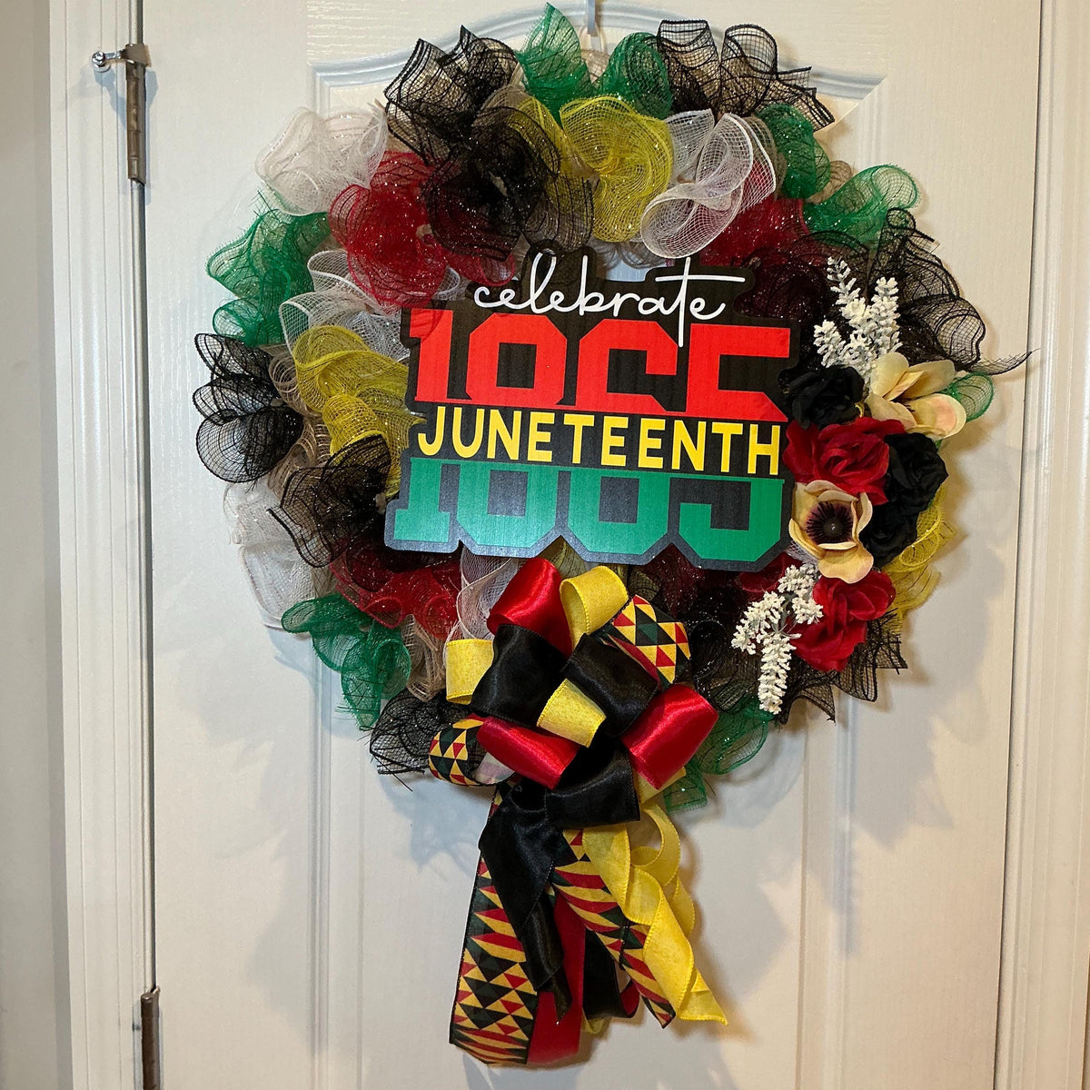 Celebrate 1865 Juneteenth Wreath, Black Red Green African American Decor, Handmade Juneteenth Gift